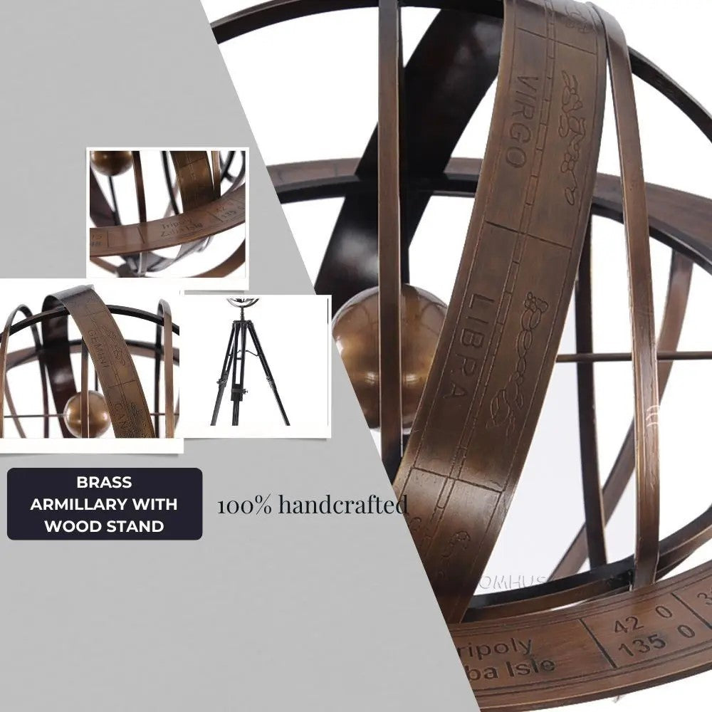Brass Armillary With Wood Stand