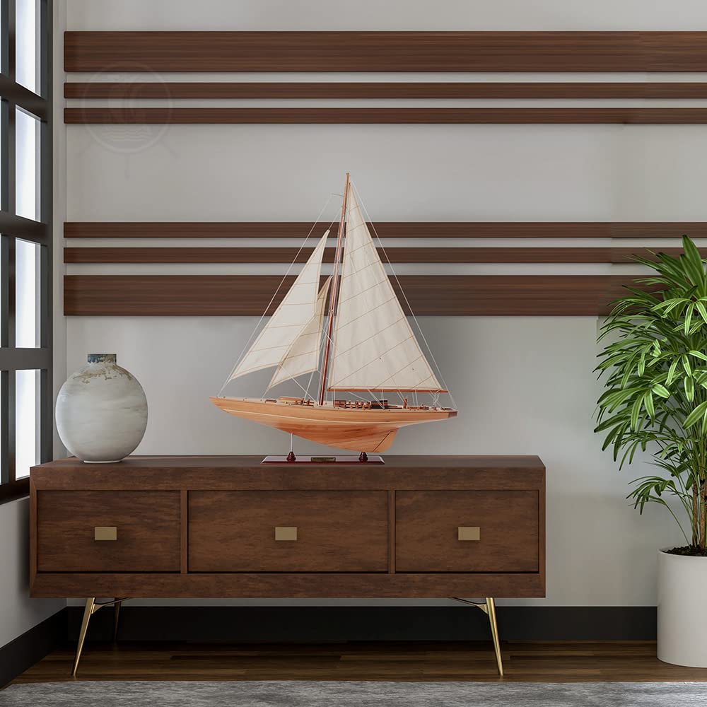 Old Modern Handicrafts Endeavour Small Sailboat Model - Small - Premium Wood - Fully Assembled Boat Models for Home & Office - 24.0L x 5.0W x 31.0H Inches