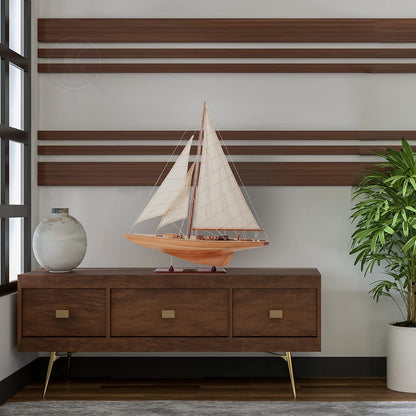 Old Modern Handicrafts Endeavour Small Sailboat Model - Small - Premium Wood - Fully Assembled Boat Models for Home & Office - 24.0L x 5.0W x 31.0H Inches