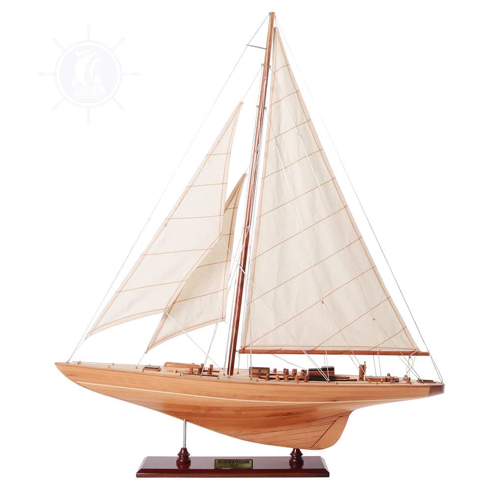 Old Modern Handicrafts Endeavour Small Sailboat Model - Small - Premium Wood - Fully Assembled Boat Models for Home & Office - 24.0L x 5.0W x 31.0H Inches