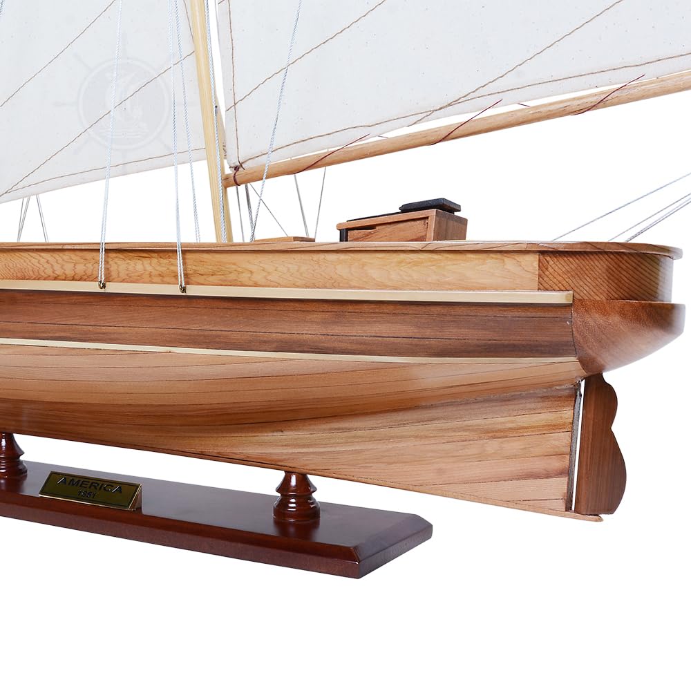 Old Modern Handicrafts America Sailboat Model - Collectible Wooden Scale Model - Small - Made from Premium Wood - 33.0L x 5.5W x 28.0H Inches