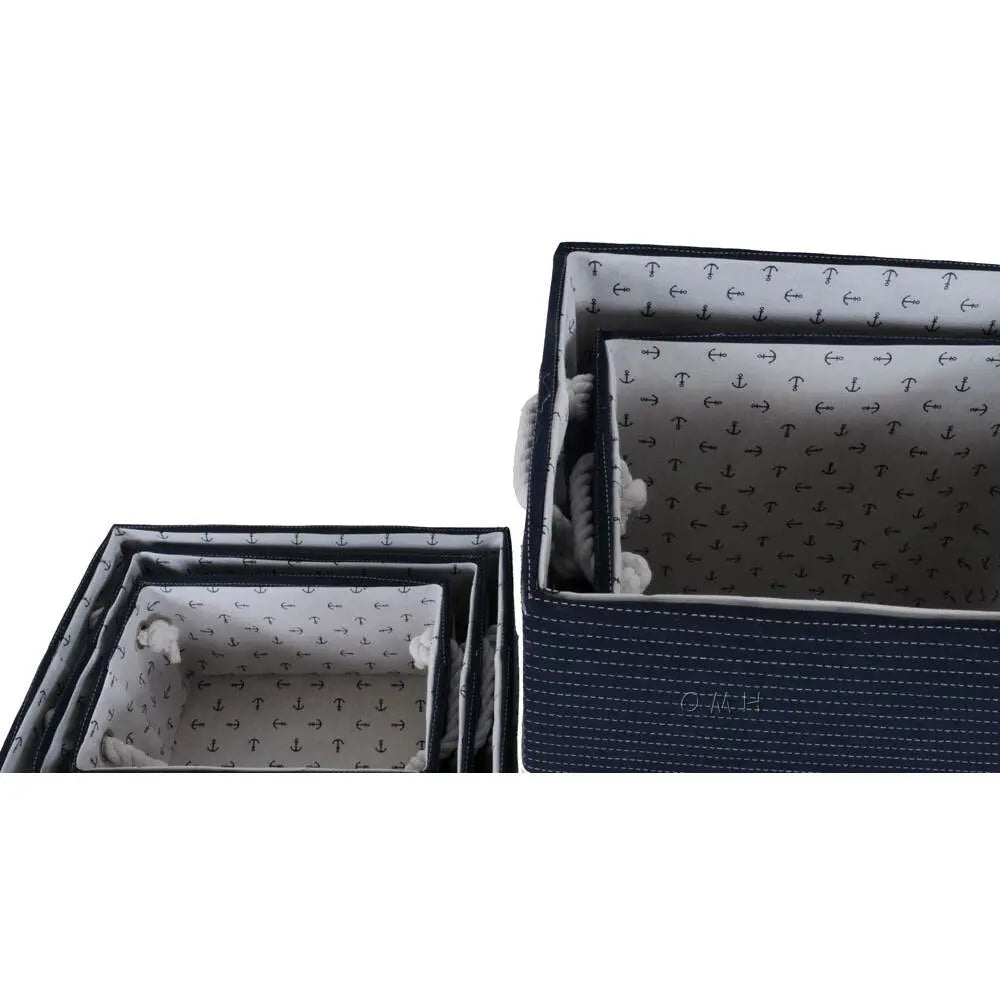 Anne Home - Set of 5 Blue Fabric Basket With Bow Decoration