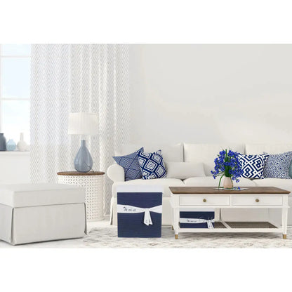 Anne Home - Set of 5 Blue Fabric Basket With Bow Decoration