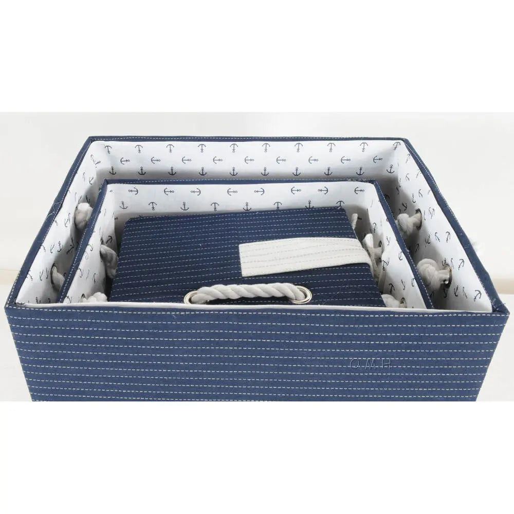 Anne Home - Set of 5 Blue Fabric Basket With Bow Decoration