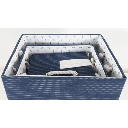 Anne Home - Set of 5 Blue Fabric Basket With Bow Decoration