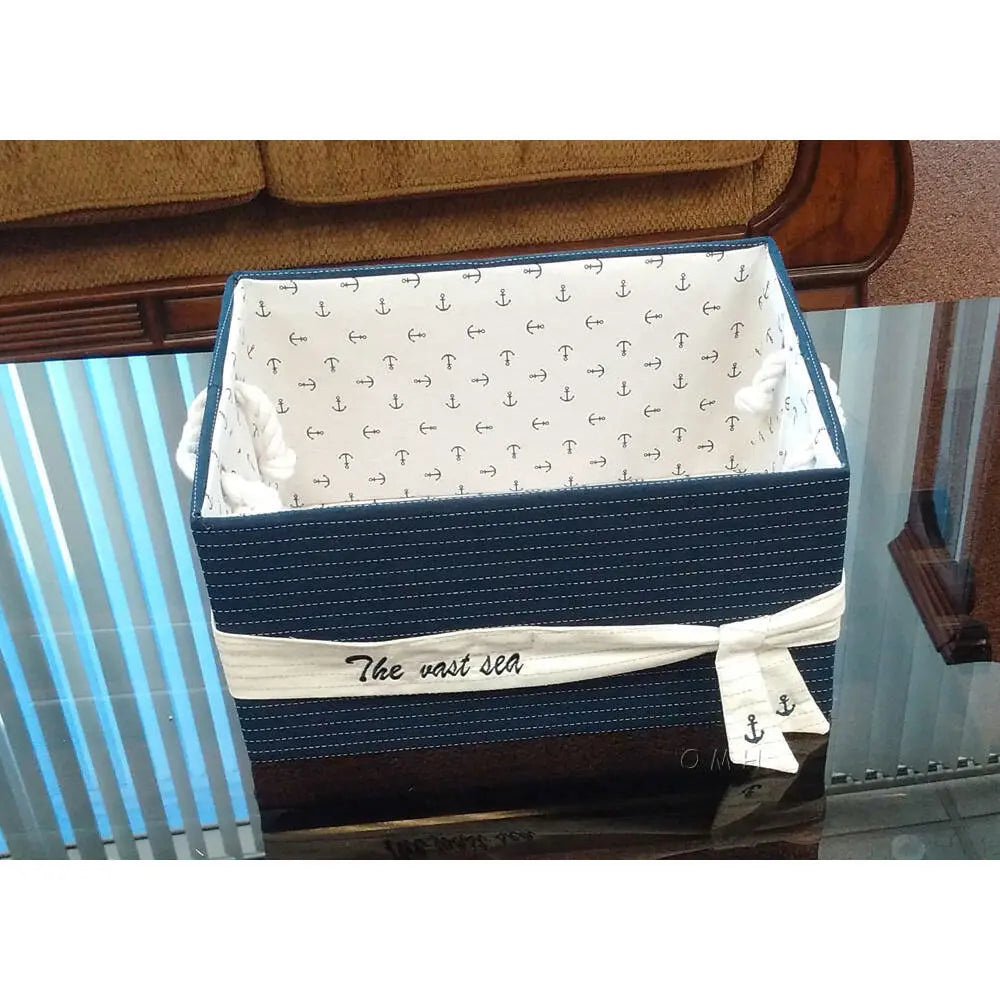 Anne Home - Set of 5 Blue Fabric Basket With Bow Decoration