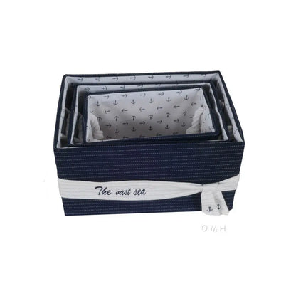 Anne Home - Set of 5 Blue Fabric Basket With Bow Decoration