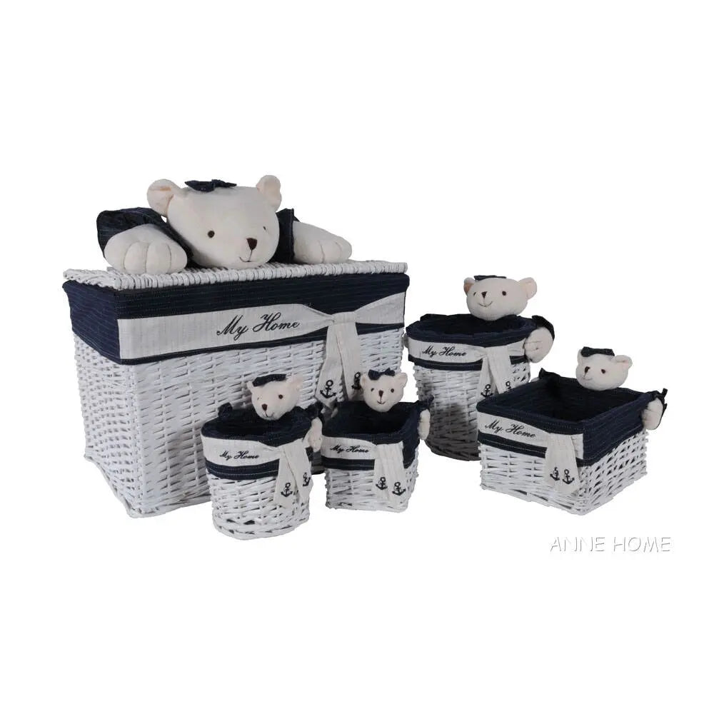 Anne Home - Set of 5 Rectangular Willow Baskets Bear Design