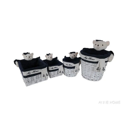 Anne Home - Set of 5 Rectangular Willow Baskets Bear Design