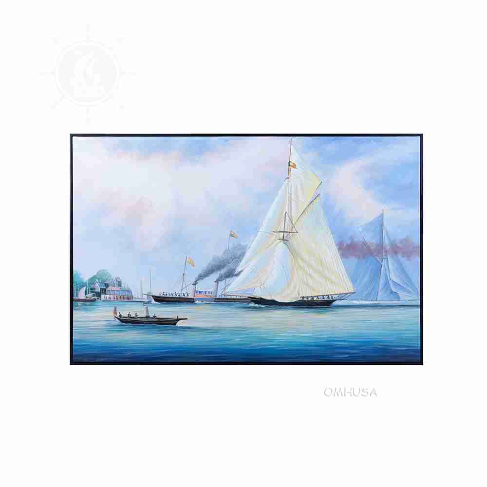 Britannia and Vigilant off the Royal Yacht Squadron's Headquarters - Canvas Painting