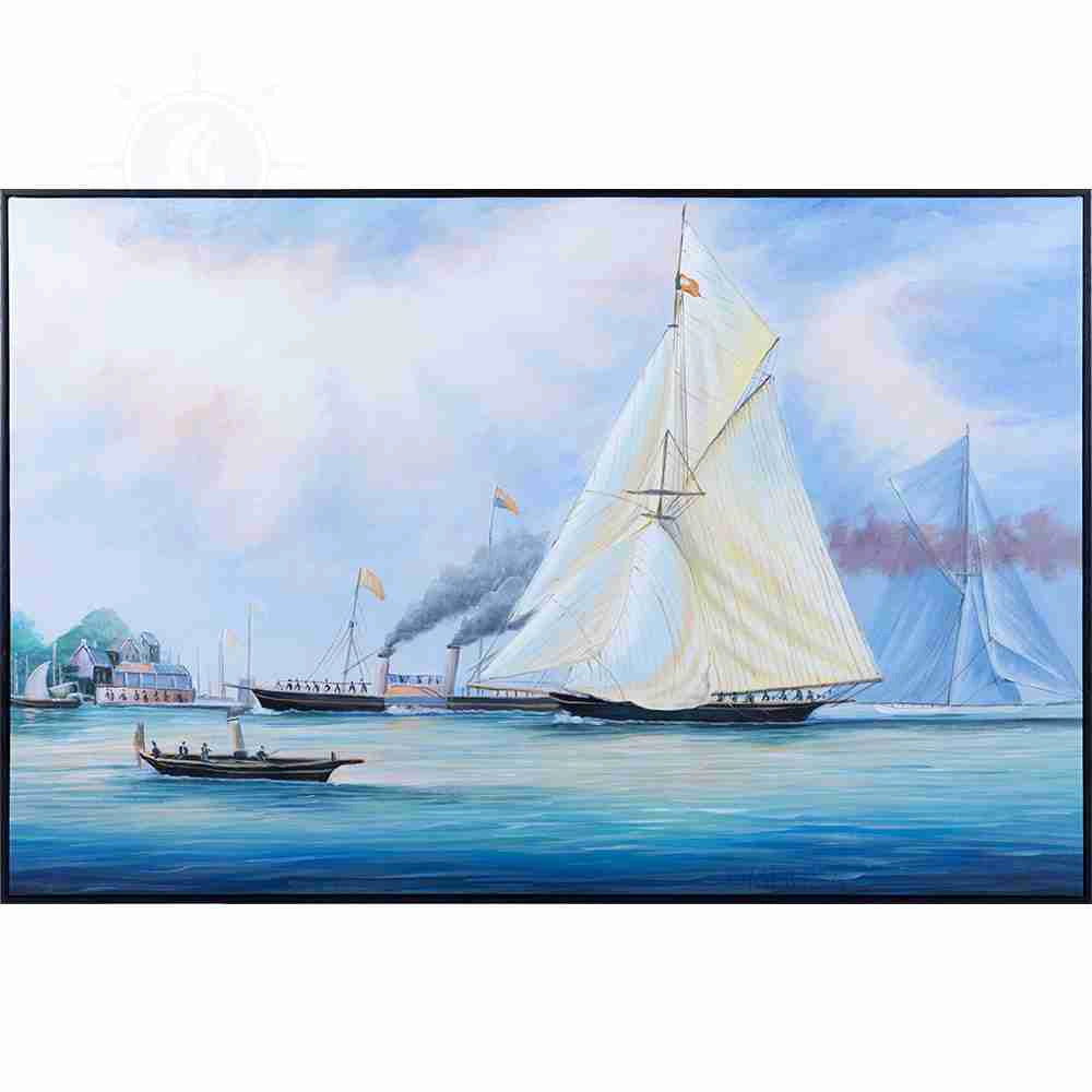 Britannia and Vigilant off the Royal Yacht Squadron's Headquarters - Canvas Painting