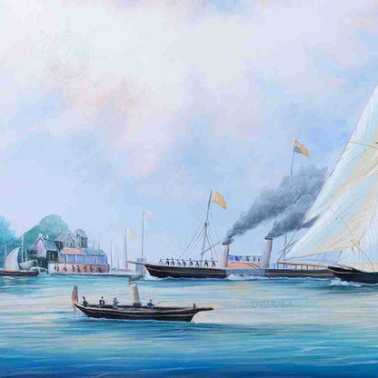 Britannia and Vigilant off the Royal Yacht Squadron's Headquarters - Canvas Painting