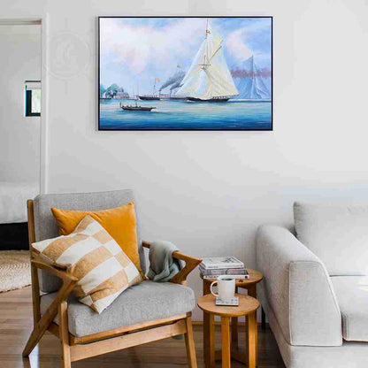 Britannia and Vigilant off the Royal Yacht Squadron's Headquarters - Canvas Painting