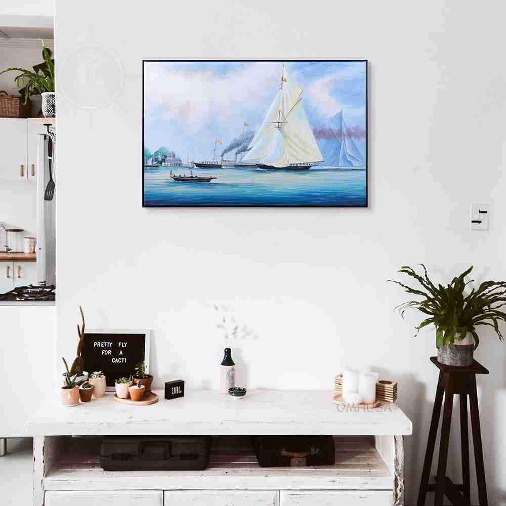 Britannia and Vigilant off the Royal Yacht Squadron's Headquarters - Canvas Painting