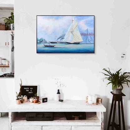 Britannia and Vigilant off the Royal Yacht Squadron's Headquarters - Canvas Painting