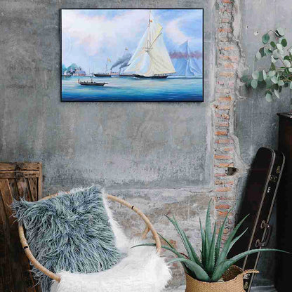 Britannia and Vigilant off the Royal Yacht Squadron's Headquarters - Canvas Painting