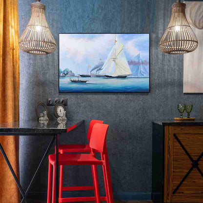 Britannia and Vigilant off the Royal Yacht Squadron's Headquarters - Canvas Painting