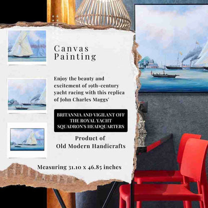 Britannia and Vigilant off the Royal Yacht Squadron's Headquarters - Canvas Painting