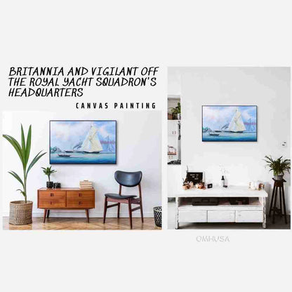 Britannia and Vigilant off the Royal Yacht Squadron's Headquarters - Canvas Painting