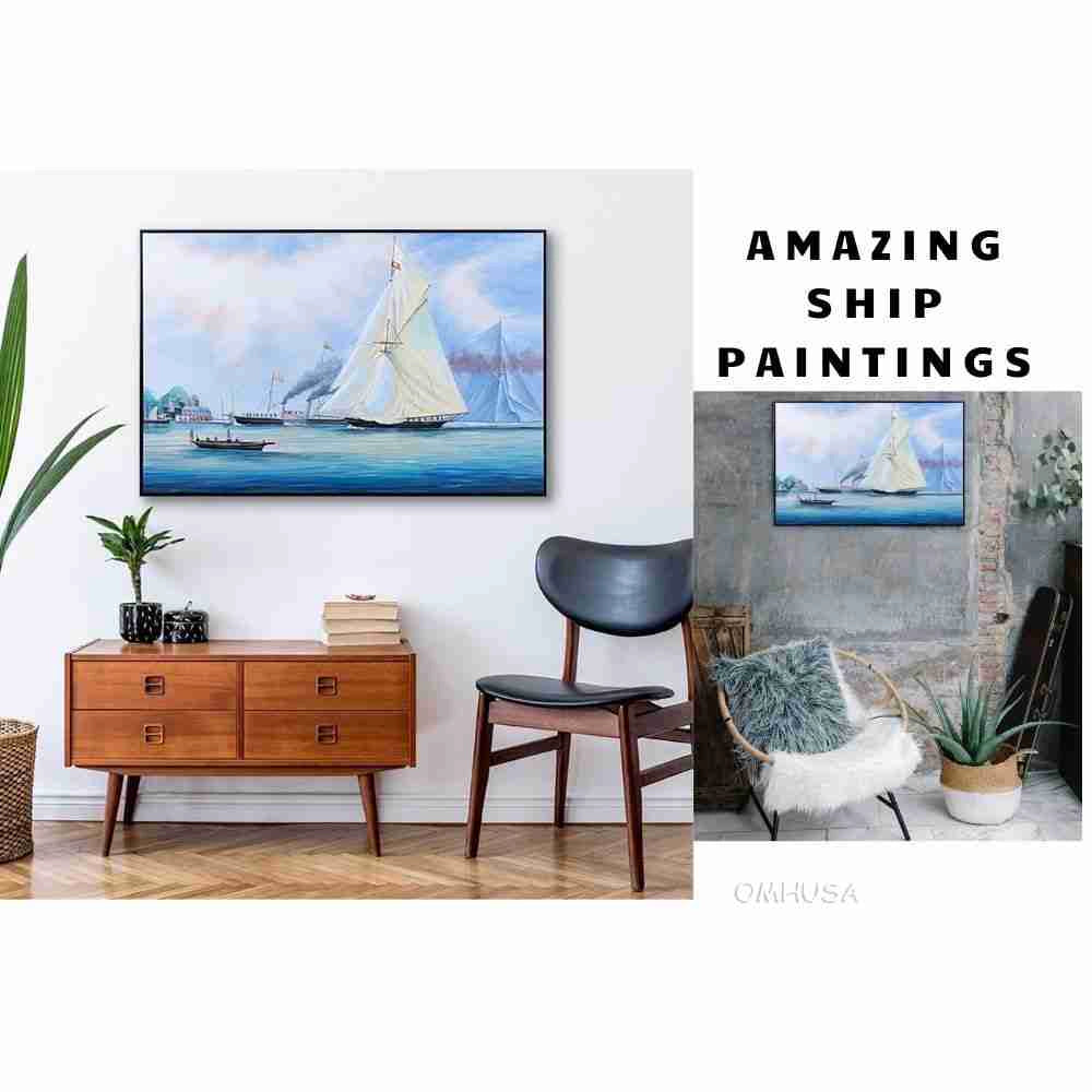 Britannia and Vigilant off the Royal Yacht Squadron's Headquarters - Canvas Painting