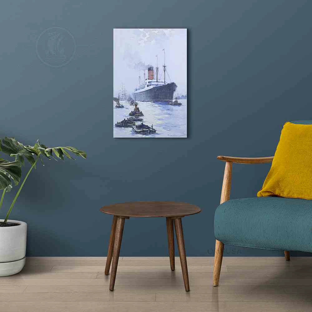 The Cunard Liner Carpathia Outward Bound from Liverpool in the Moonlight - Canvas Print