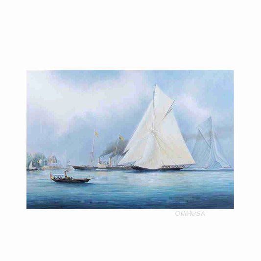 Britannia and Vigilant off the Royal Yacht Squadron's Headquarters - Canvas Print