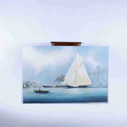 Britannia and Vigilant off the Royal Yacht Squadron's Headquarters - Canvas Print