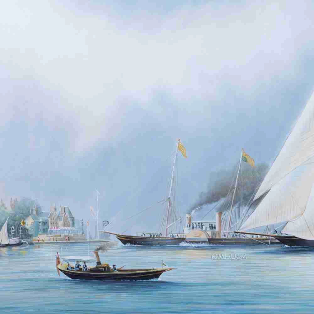 Britannia and Vigilant off the Royal Yacht Squadron's Headquarters - Canvas Print