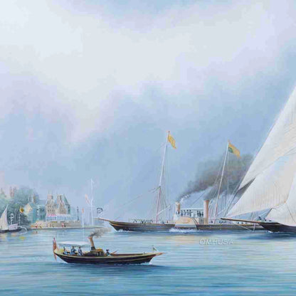 Britannia and Vigilant off the Royal Yacht Squadron's Headquarters - Canvas Print