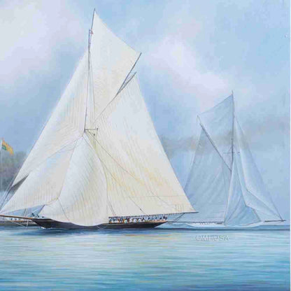 Britannia and Vigilant off the Royal Yacht Squadron's Headquarters - Canvas Print