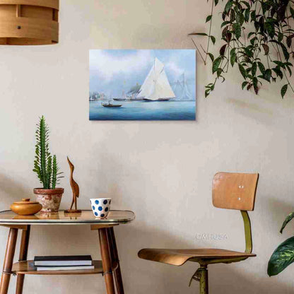 Britannia and Vigilant off the Royal Yacht Squadron's Headquarters - Canvas Print
