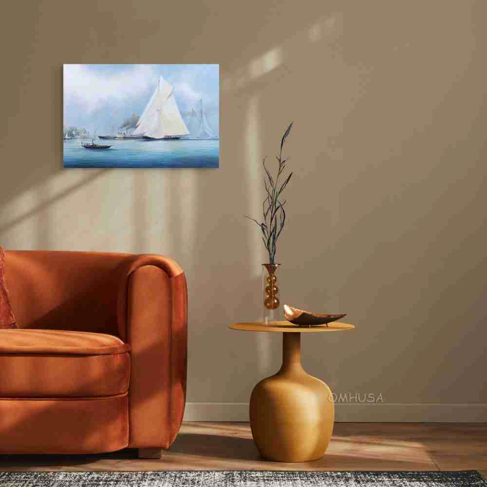 Britannia and Vigilant off the Royal Yacht Squadron's Headquarters - Canvas Print