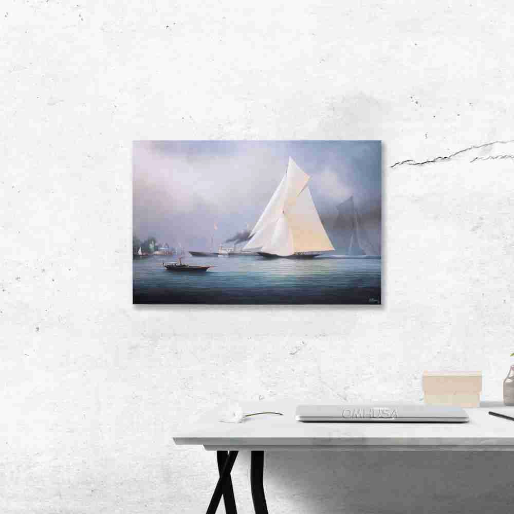 Britannia and Vigilant off the Royal Yacht Squadron's Headquarters - Canvas Print