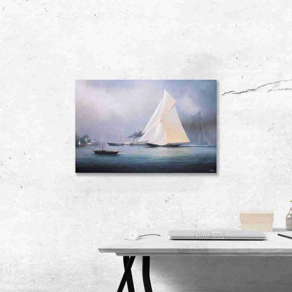 Britannia and Vigilant off the Royal Yacht Squadron's Headquarters - Canvas Print