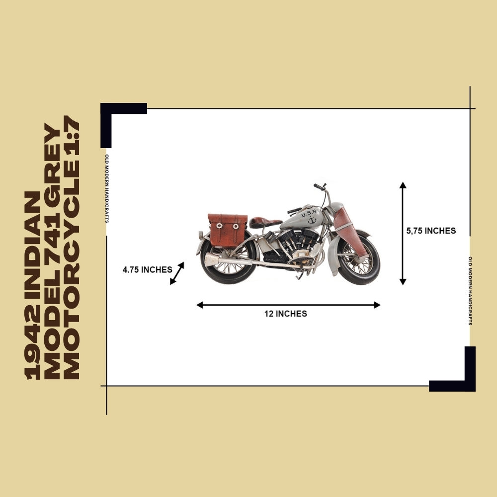 1942 Indian Model 741 Grey Motorcycle 1:7