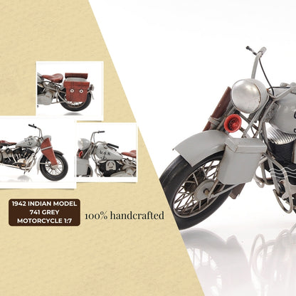 1942 Indian Model 741 Grey Motorcycle 1:7