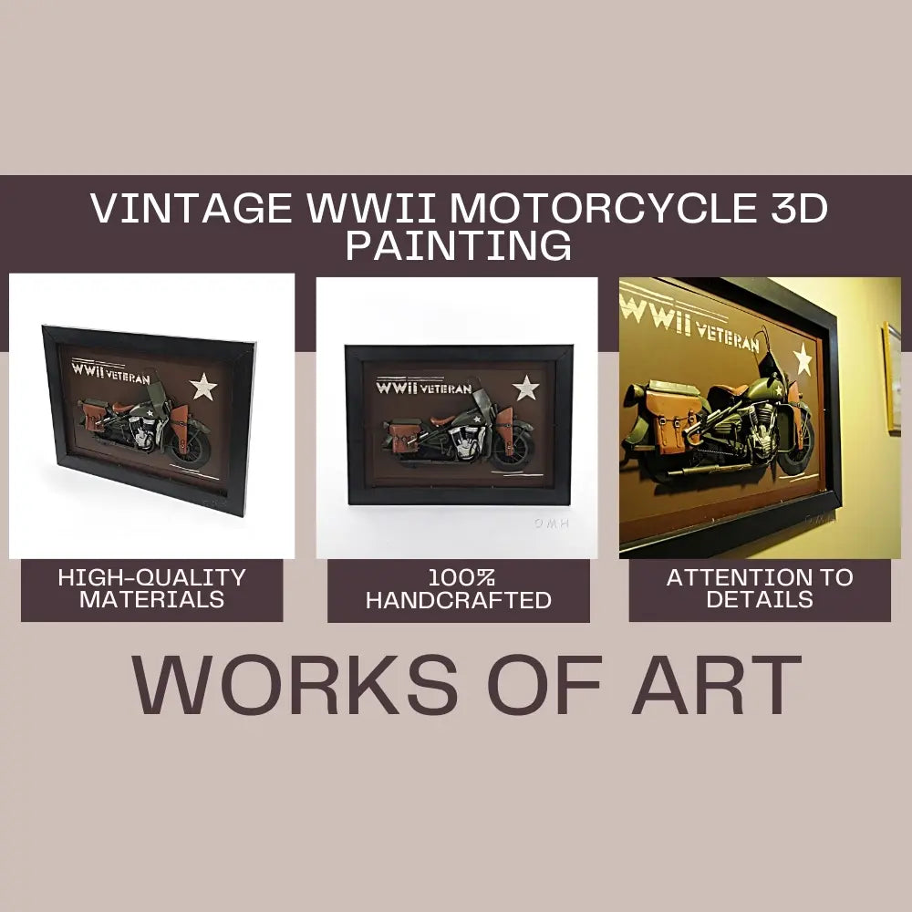 Vintage WWII Motorcycle 3D Painting