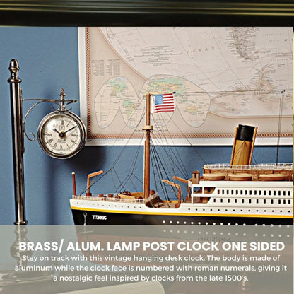 Brass/ Alum. Lamp Post Clock One Sided