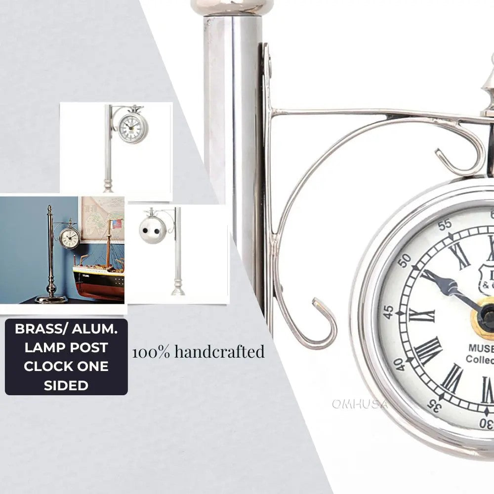 Brass/ Alum. Lamp Post Clock One Sided