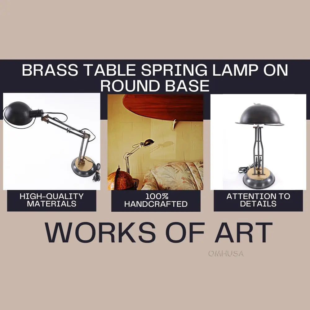 Lampe de table à ressort en laiton sur socle rond