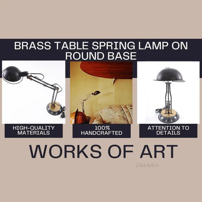 Lampe de table à ressort en laiton sur socle rond