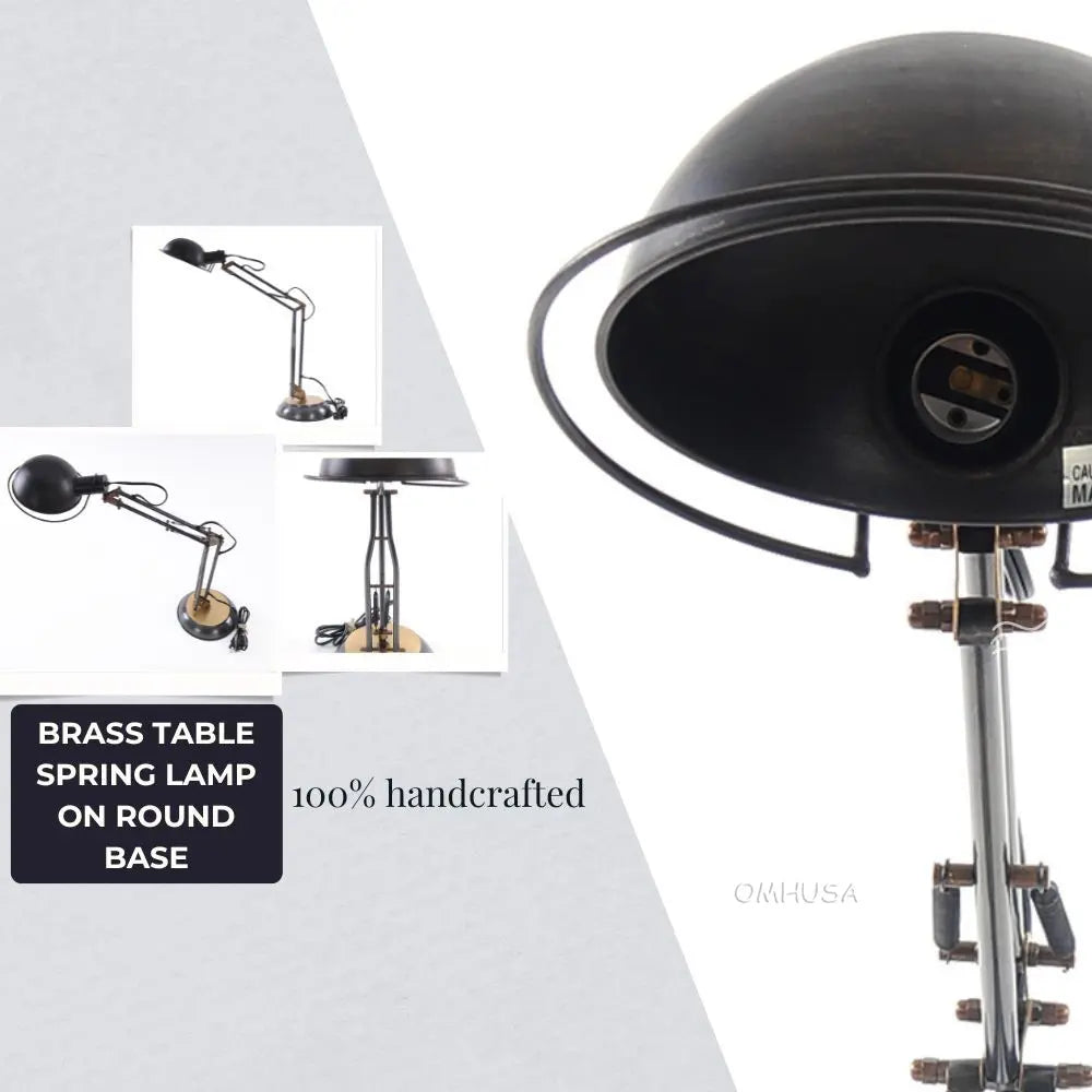 Lampe de table à ressort en laiton sur socle rond