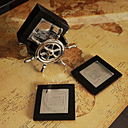 Sous-verres alu/bois S/6 sur volant de bateau