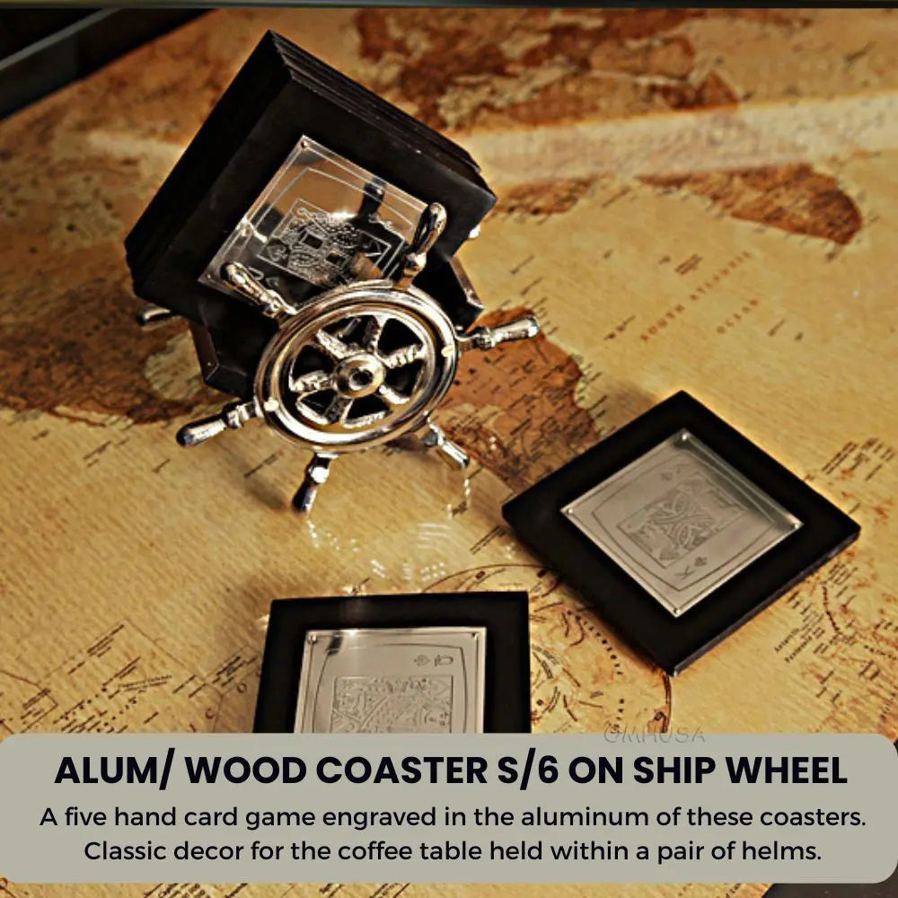 Sous-verres alu/bois S/6 sur volant de bateau