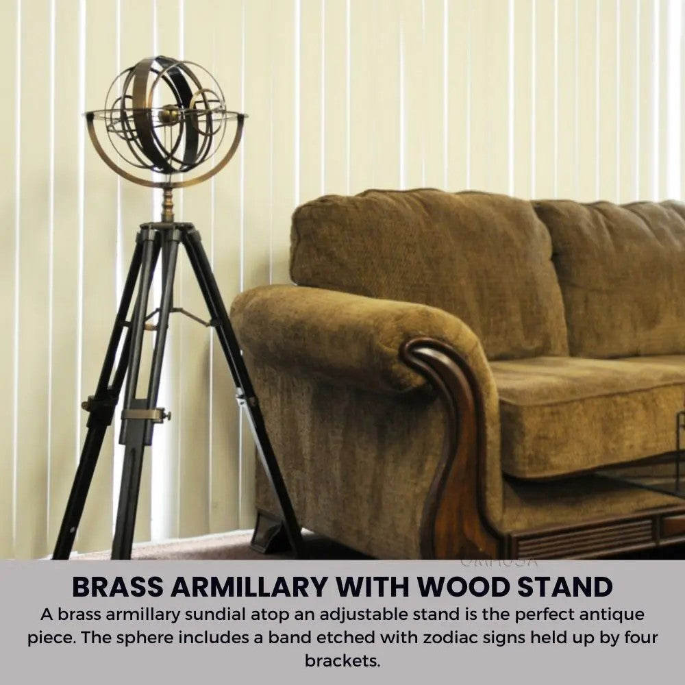 Brass Armillary With Wood Stand