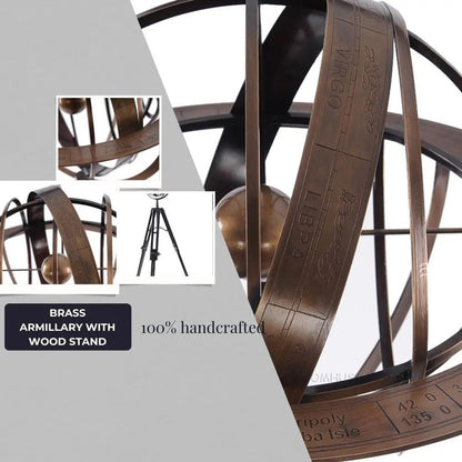 Brass Armillary With Wood Stand