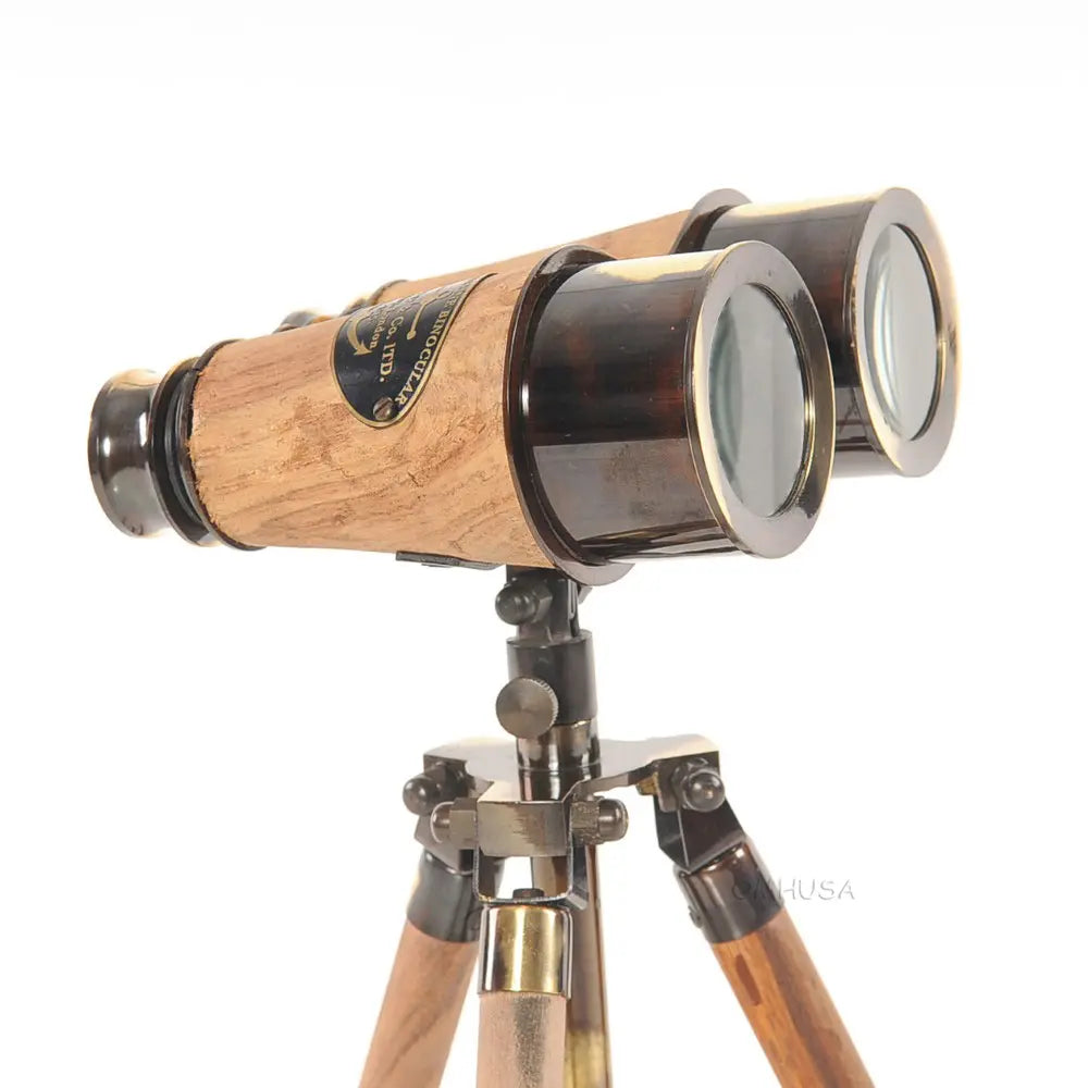 Wood/Brass Binocular On Stand