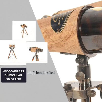 Wood/Brass Binocular On Stand