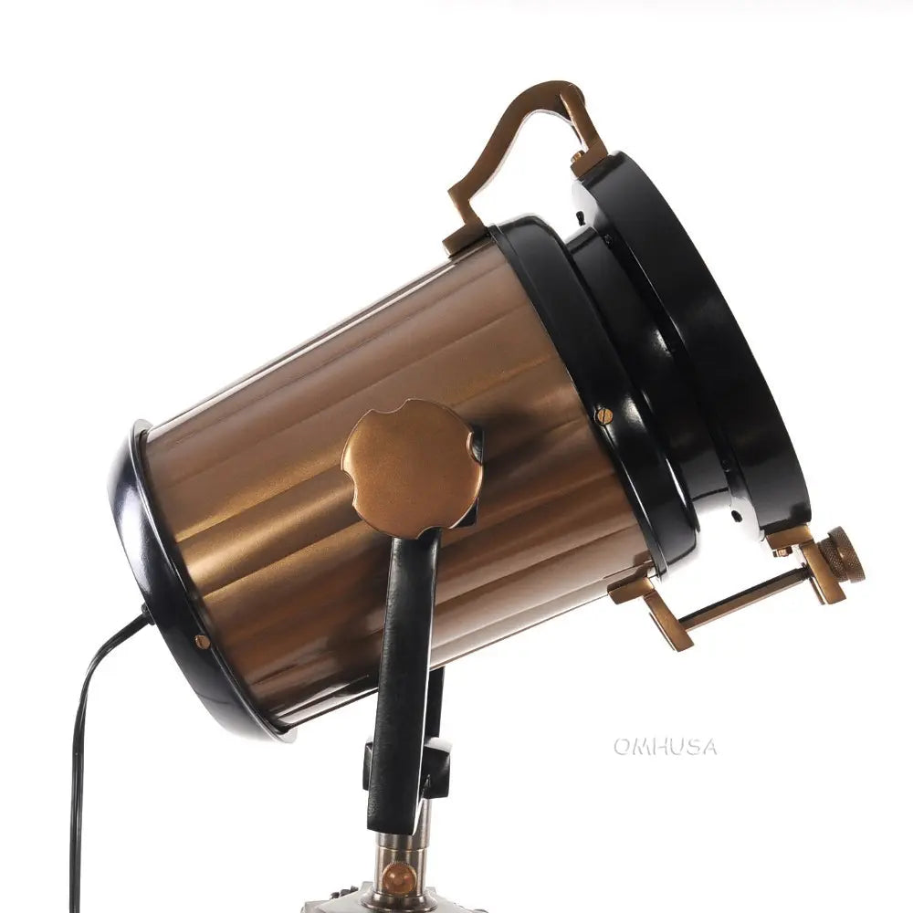 Lampe spot aluminium/acier, pied en bois, verre texturé