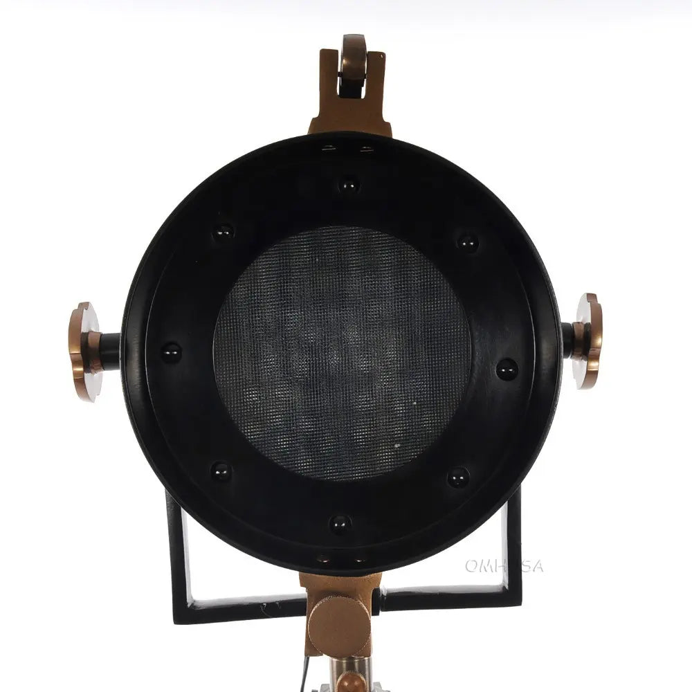 Lampe spot aluminium/acier, pied en bois, verre texturé